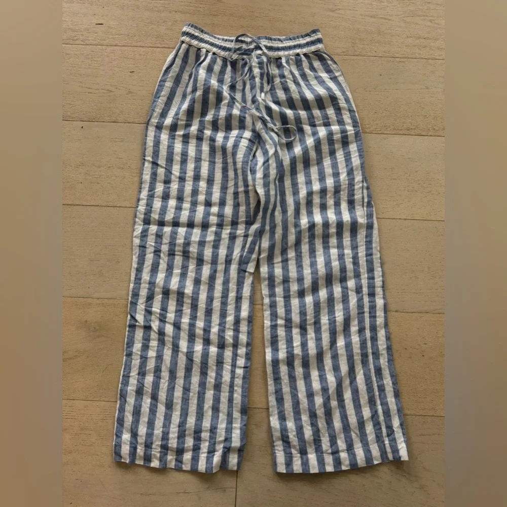 Reformation pull on drawstring Linen striped Pants S made in USA